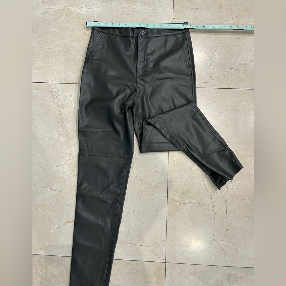 Olive Faux Leather Women Zara High Rise Ankle Zip Skinny Pants Size Medium